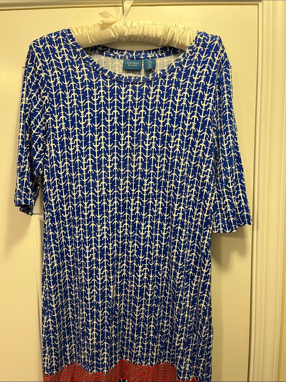 Antibes Blue and White Anchor-Print Tunic with Red Hem